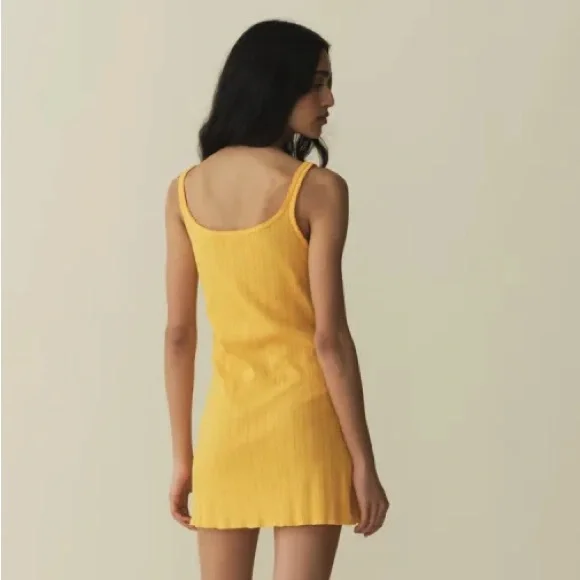 Doen Cynthia Cotton Tank Mini Dress Jonquille Apolline Pointelle Yellow Gold - Picture 4 of 13